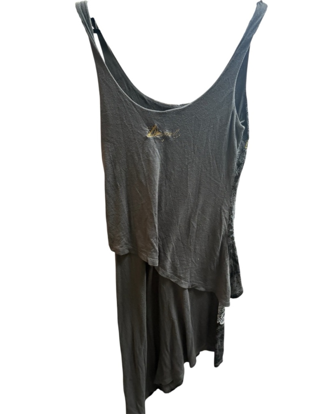 Desigual Black/Gray Asymmetrical Tank Dress with Multicolor Floral Appliqué - Picture 4 of 4